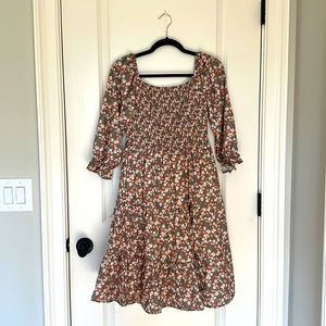 Floral long sleeve midi dress